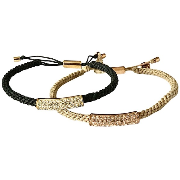 Michael Kors Braided Friendship Bracelets Gold Hardware Rhinestone Details Pair - Picture 2 of 16